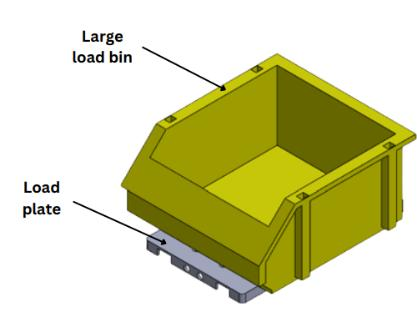 CAD of a large load bin sitting on a load plate