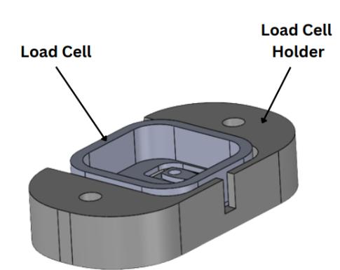 CAD close-up of a load cell seated in its holder