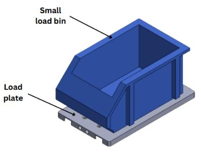 CAD of a small load bin sitting on a load plate