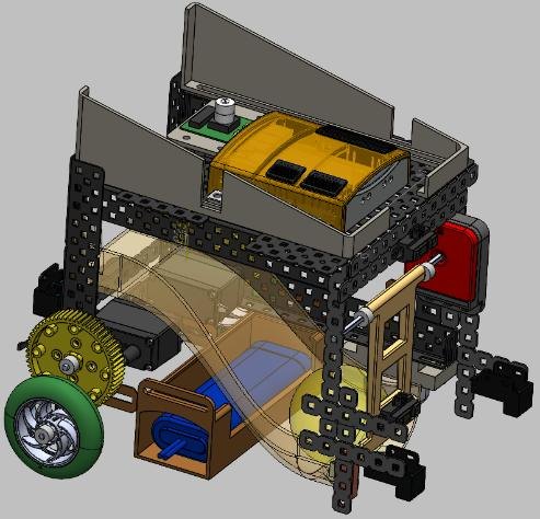 CAD assembly showing the battery holder integrated low in the robotic vehicle